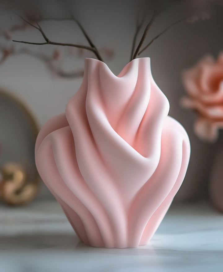 Pembe Dalga Desenli Sanatsal Vazo 🌸✨