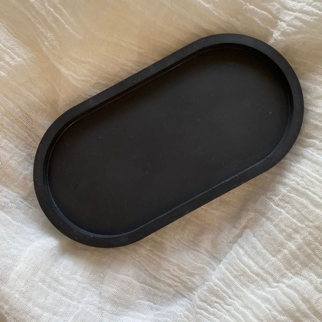 Dekorux - Mat Siyah Oval Tepsi