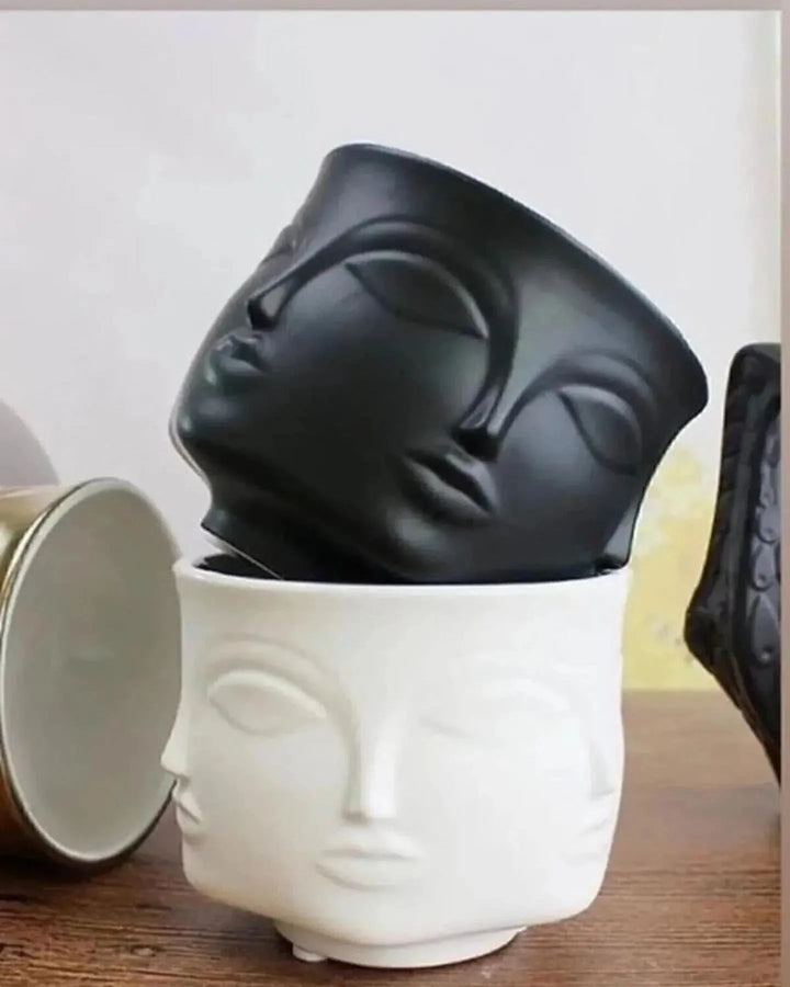 Dekorux - Siyah & Beyaz Minimalist Yüz Saksılar