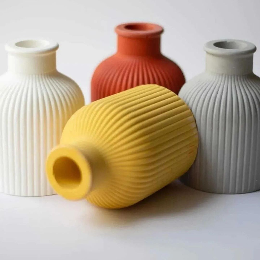 Dekorux - Renkli Çizgili Vazo Seti