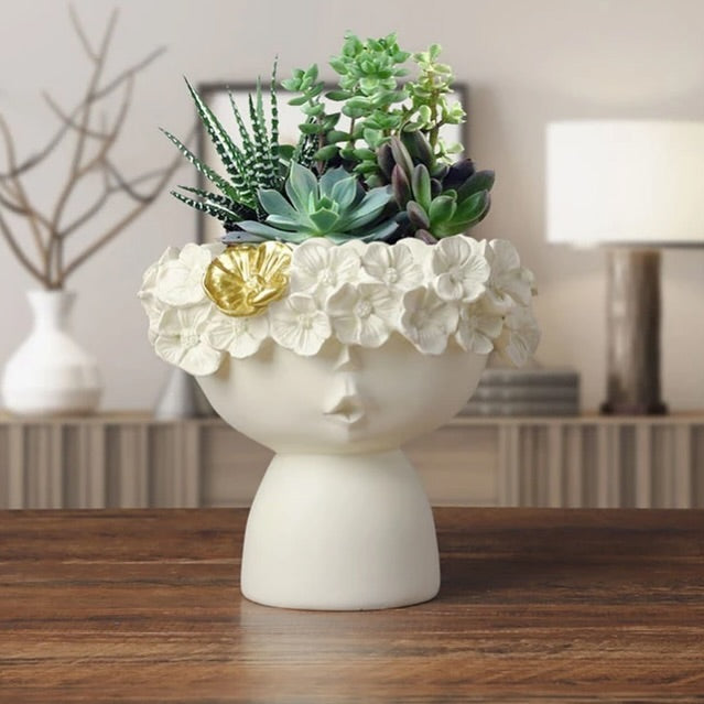 Dekorux - Çiçek Taçlı Yüz Saksı