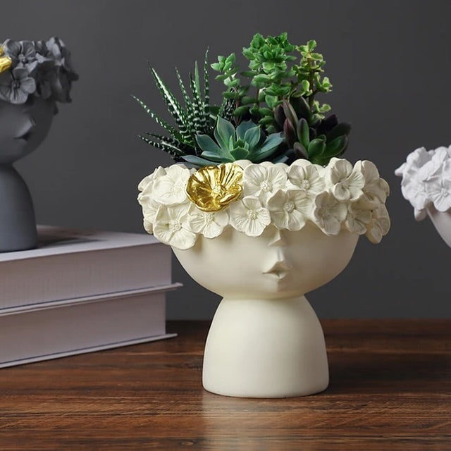 Dekorux - Çiçek Taçlı Yüz Saksı