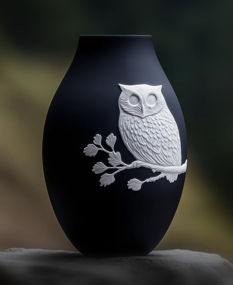 Wisdom Nocturne - Baykuş Figürlü Dekoratif Vazo