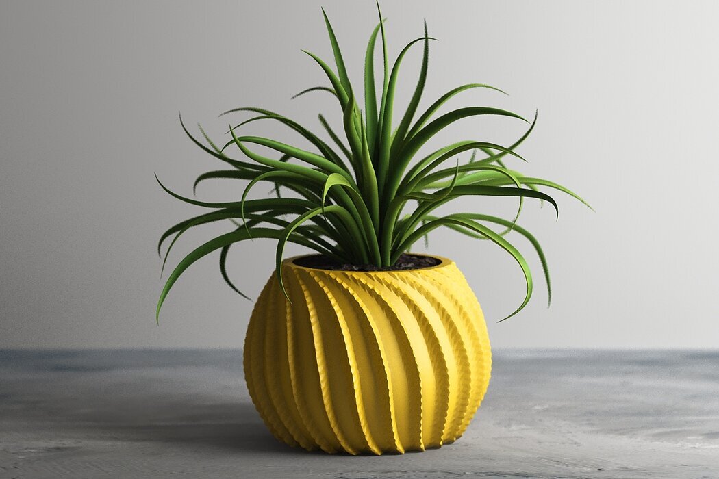 "Enerjik ve Modern: Sarı Spiral Saksı" 🌟🌿